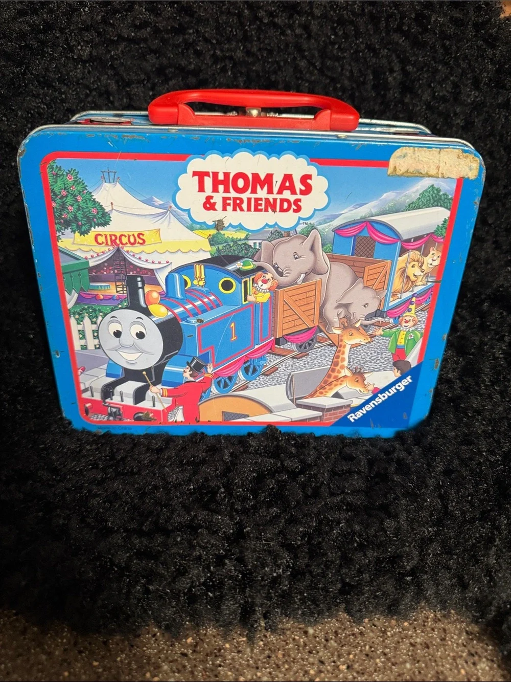 Thomas & Friends Blue Metal Lunchbox with Red Handle and Circus Art